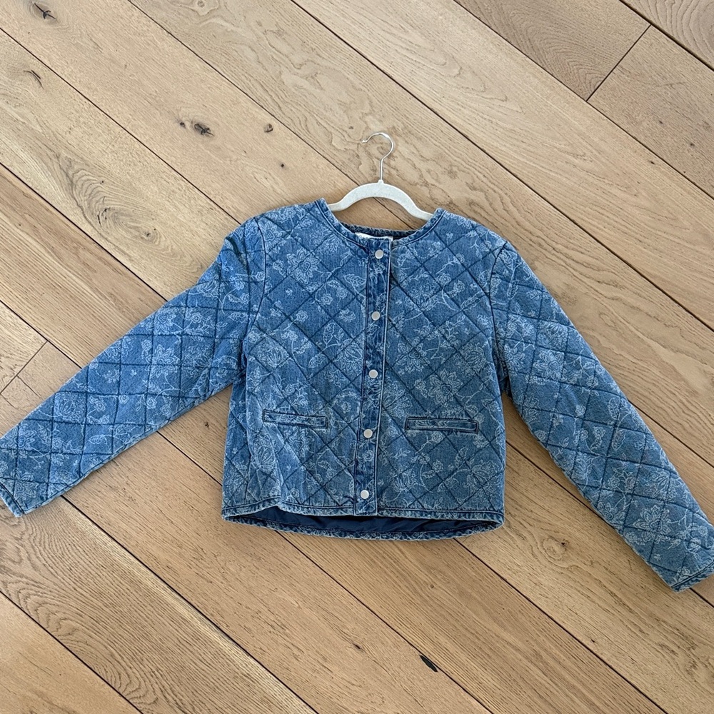 Rachel Zoe Quilted Denim-Pattern Jacket in Mid-Blue